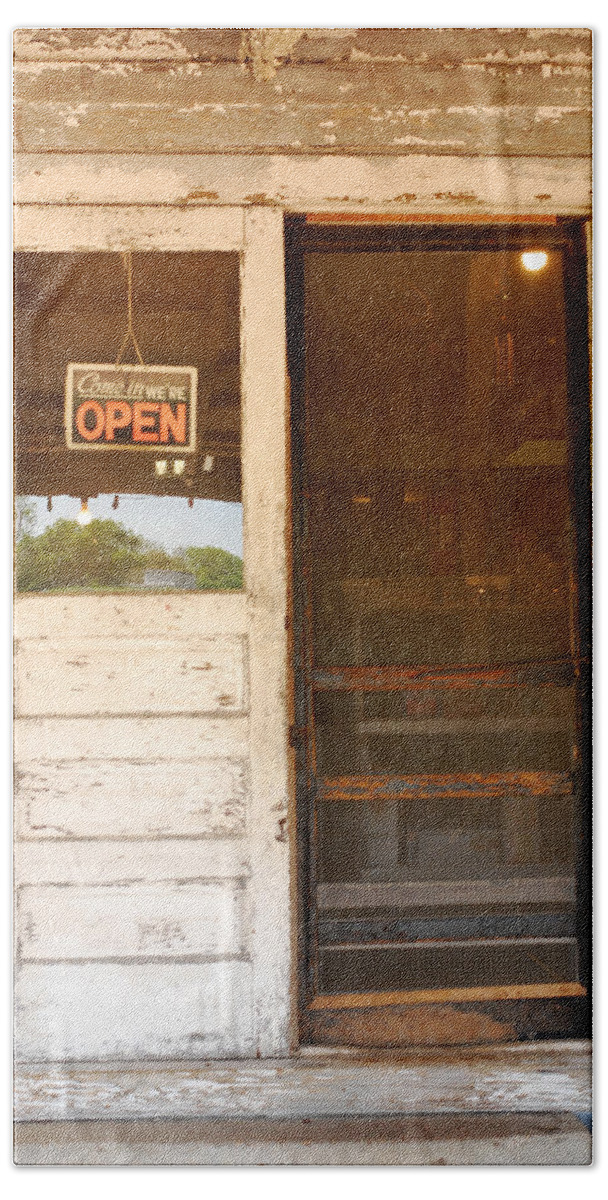 Texas Country Store Beach Towel featuring the photograph Door to a Country Store by Connie Fox
