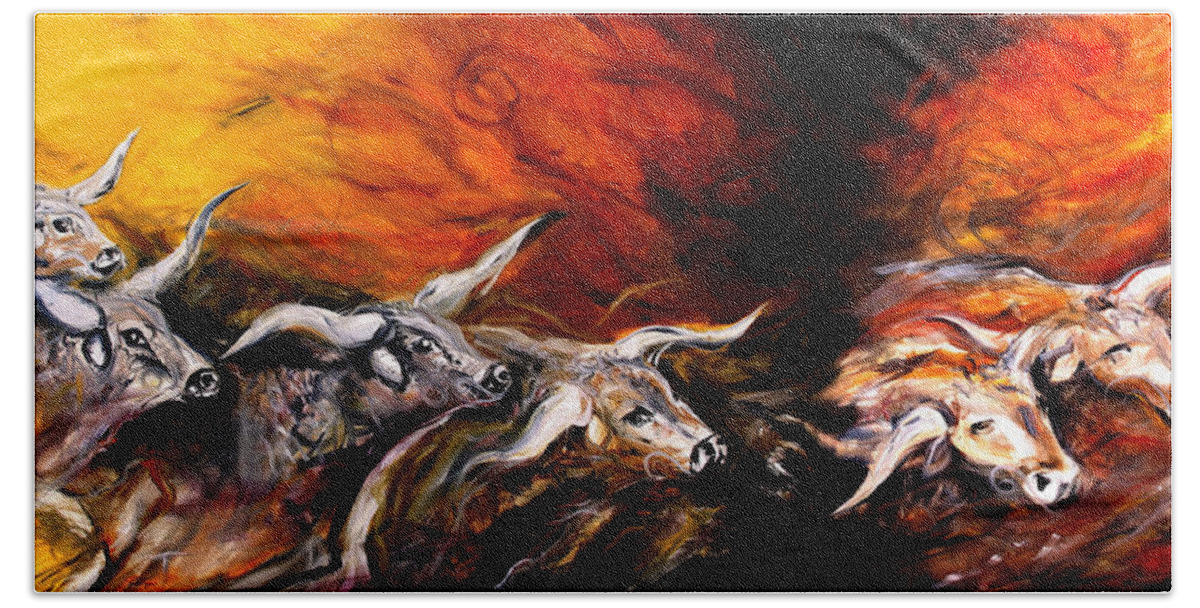 Longhorn Beach Towel featuring the painting Dust Storm by J Vincent Scarpace