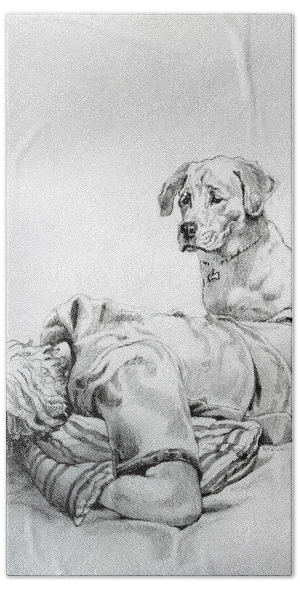 Dog Beach Towel featuring the drawing Empathy by Hanne Lore Koehler