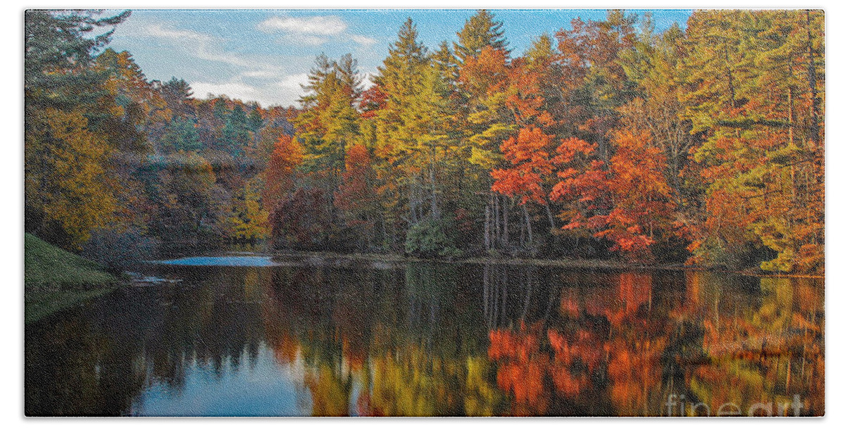 Foliage Beach Towel featuring the photograph Fall Reflection by Ronald Lutz