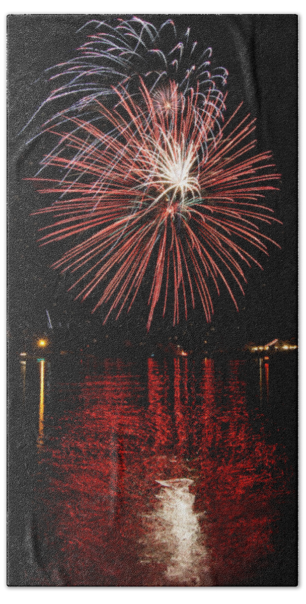 Bill Pevlor Beach Towel featuring the photograph Fireworks Reflections by Bill Pevlor
