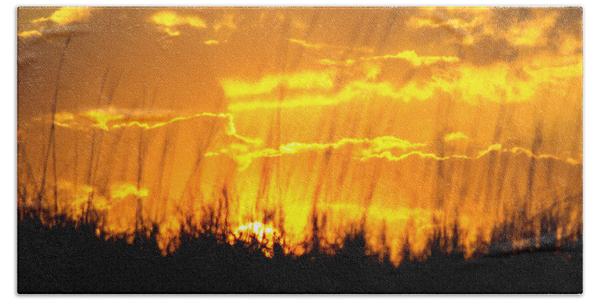 Sunset Beach Towel featuring the photograph Firey Sunset by Shannon Harrington