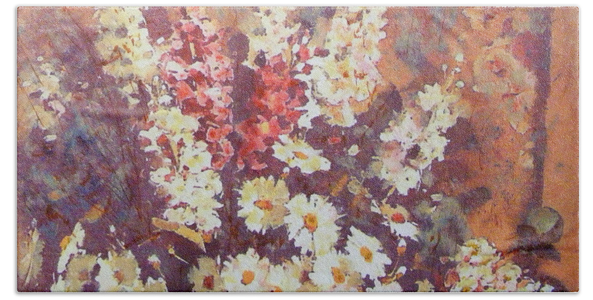 Flower Beach Towel featuring the painting Flower Profusion by Richard James Digance