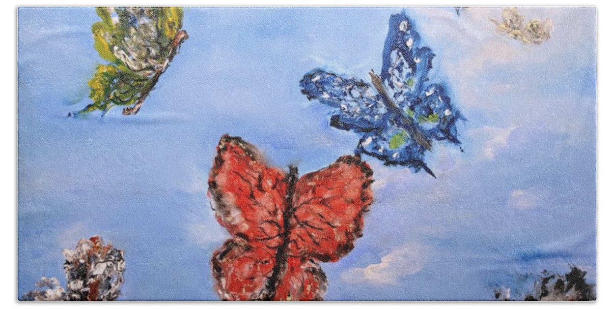Butterflies Beach Towel featuring the painting Flying by Evelina Popilian