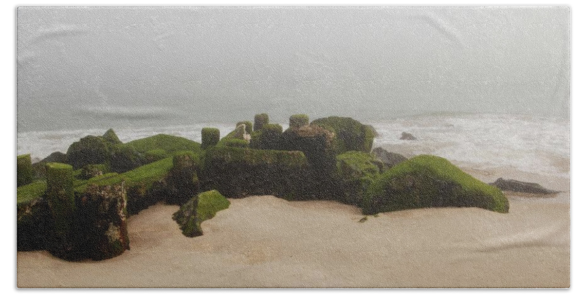 Jersey Shore Beach Towel featuring the photograph Fog Sits On Bay Head Beach II- Jersey Shore by Angie Tirado