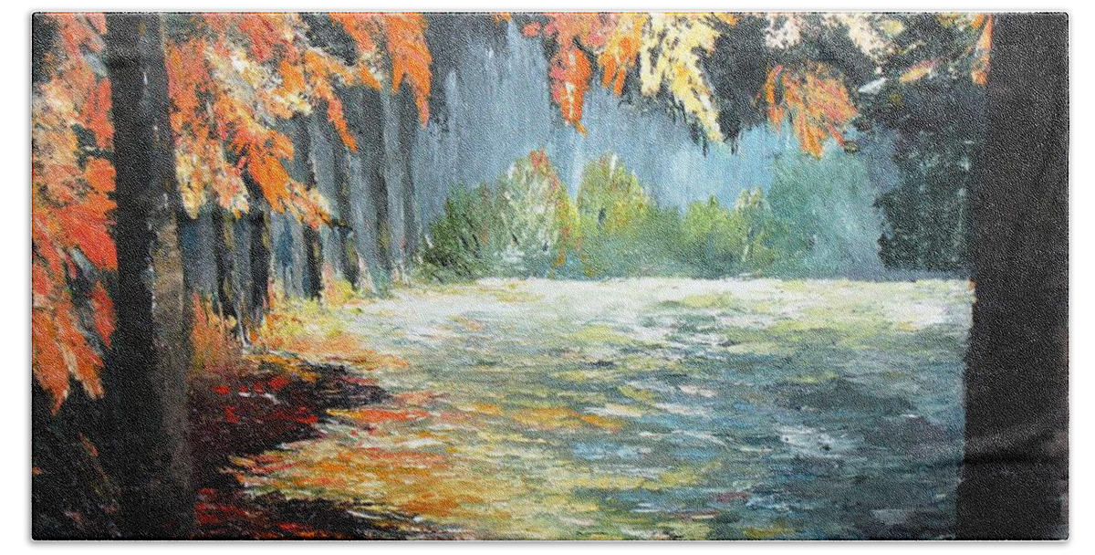 Forest Beach Towel featuring the painting Forest in Fall by Amalia Suruceanu