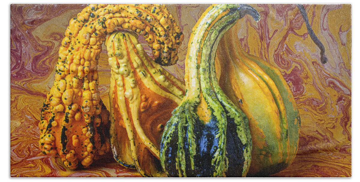 Four Green Beach Towel featuring the photograph Four Gourds by Garry Gay