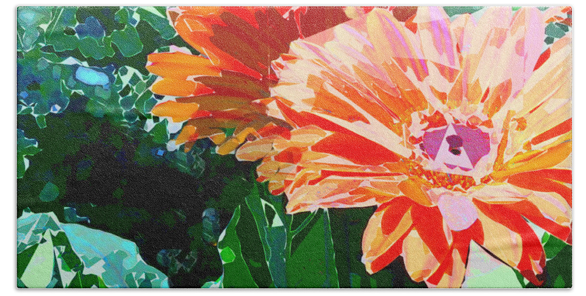 Gerber Beach Towel featuring the painting Fractured Gerber Daisies by Elaine Plesser