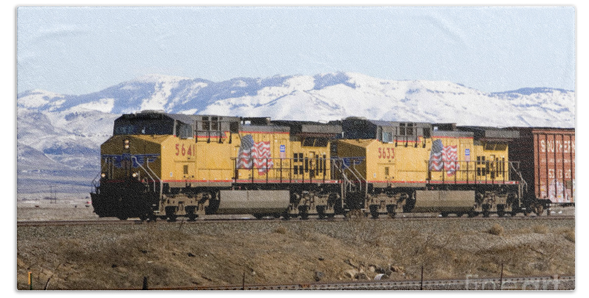 United States Beach Towel featuring the photograph Freight Train East of Boise by David R Frazier and Photo Researchers