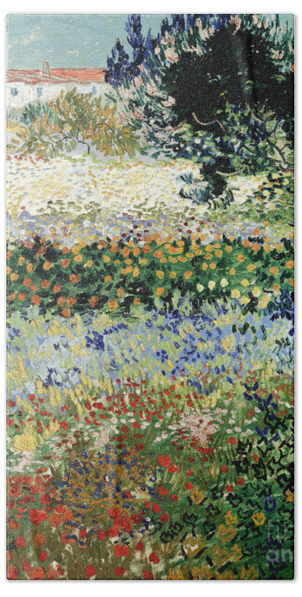 Garden In Bloom Beach Towel featuring the painting Garden in Bloom by Vincent Van Gogh