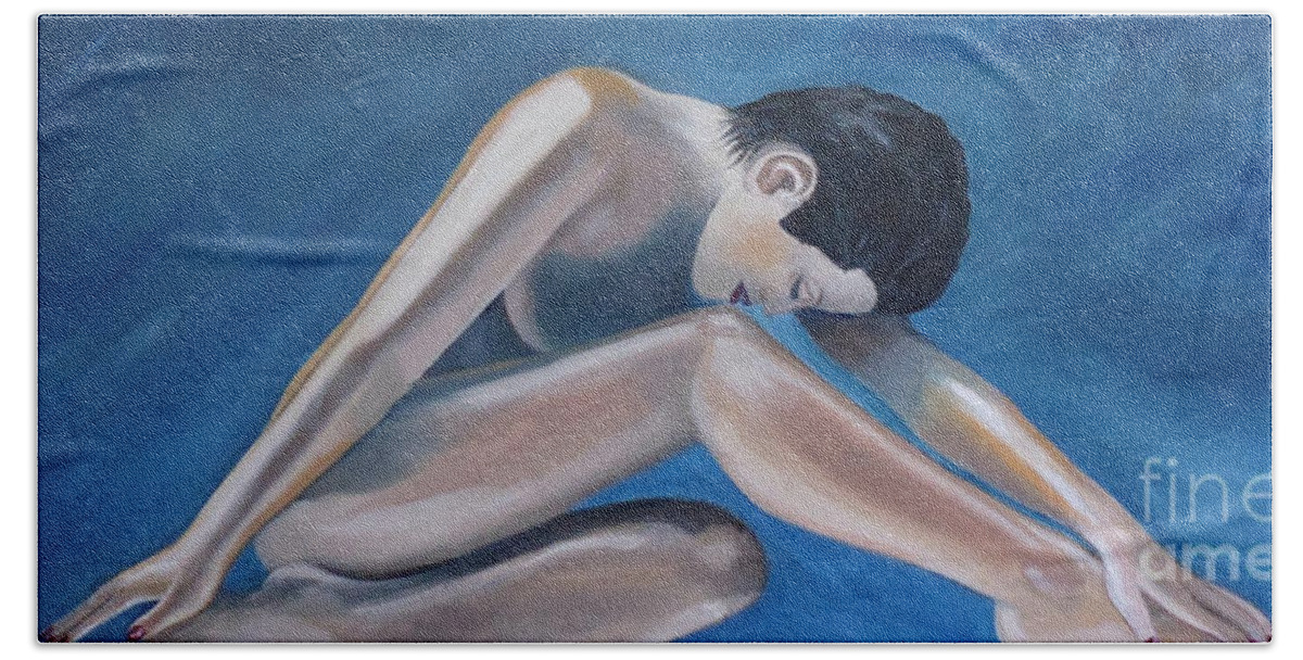 Nude Beach Towel featuring the painting Gracefully Blue by Julie Brugh Riffey