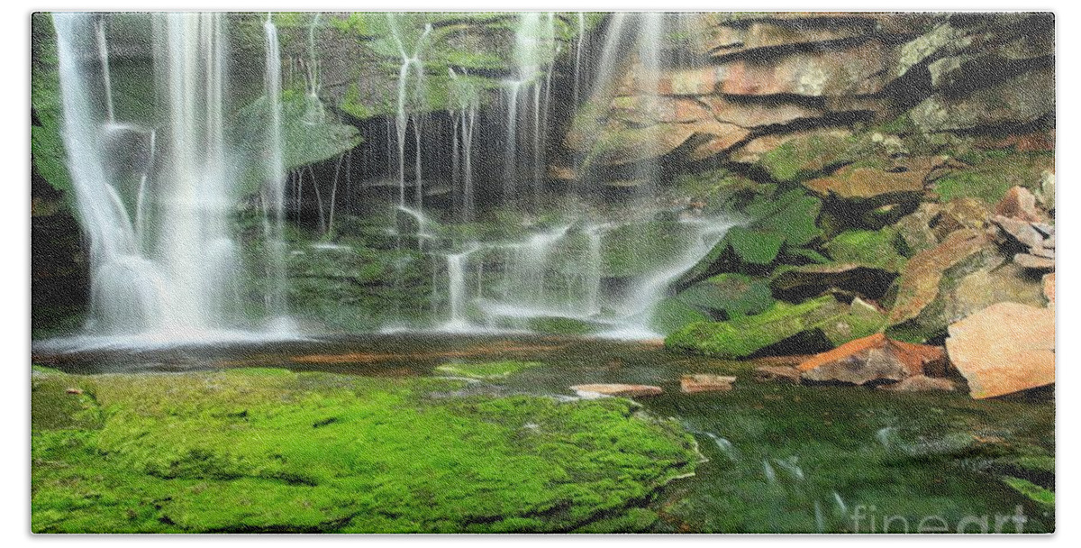 Elakala Falls Beach Towel featuring the photograph Green Forest Falls by Adam Jewell