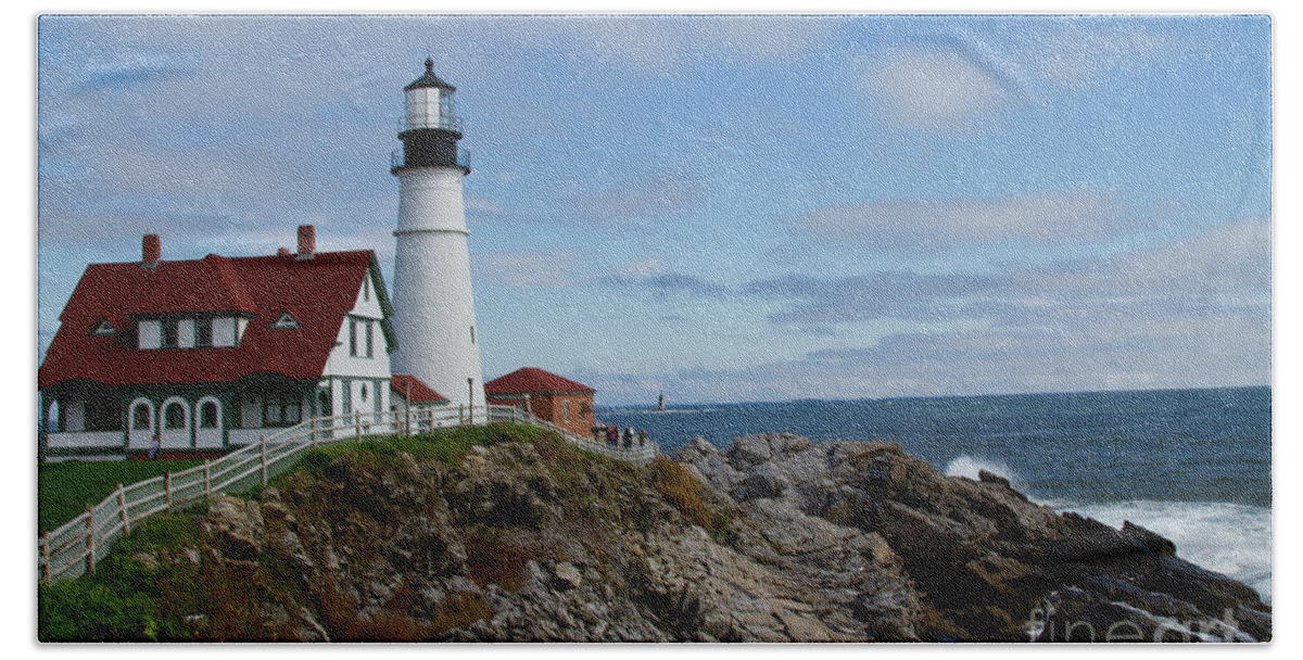 Lighthouse Beach Sheet featuring the photograph Guarding Ship Safety by Sue Karski