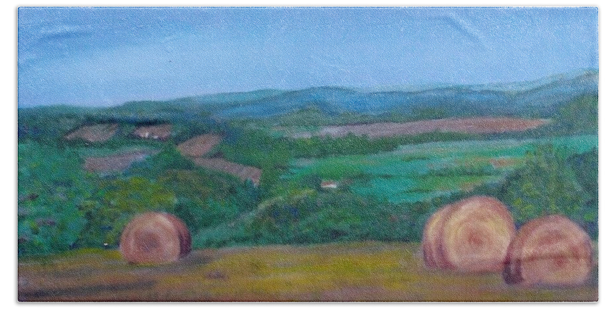 Country Beach Towel featuring the painting Hay Bales by Christine Lathrop