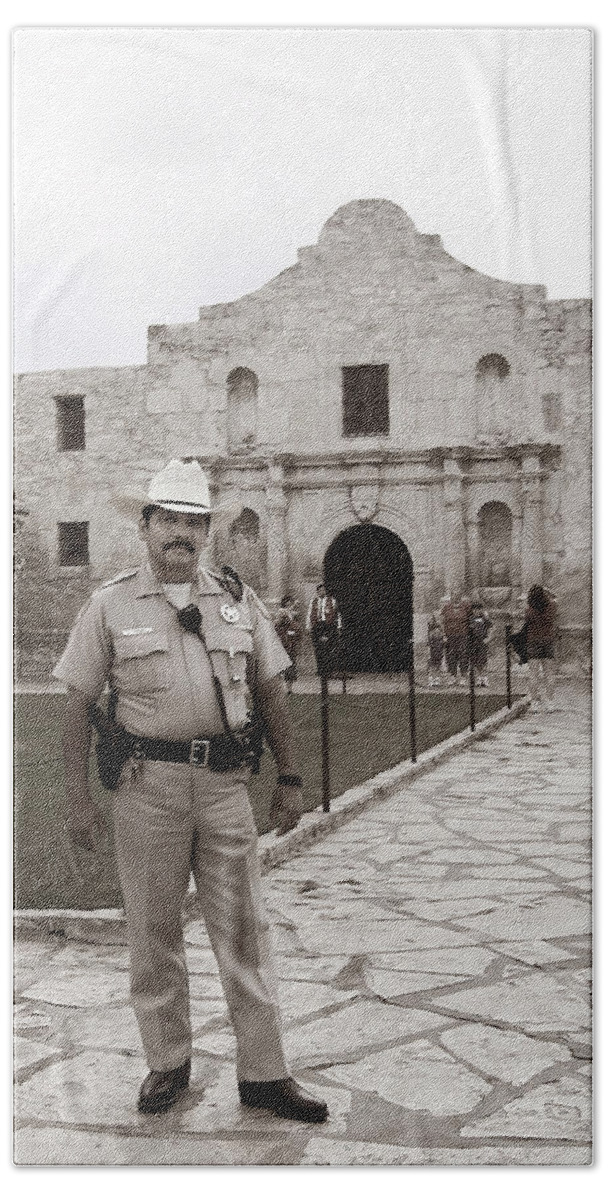 The Alamo Beach Sheet featuring the photograph He Guards the Alamo by Lorraine Devon Wilke