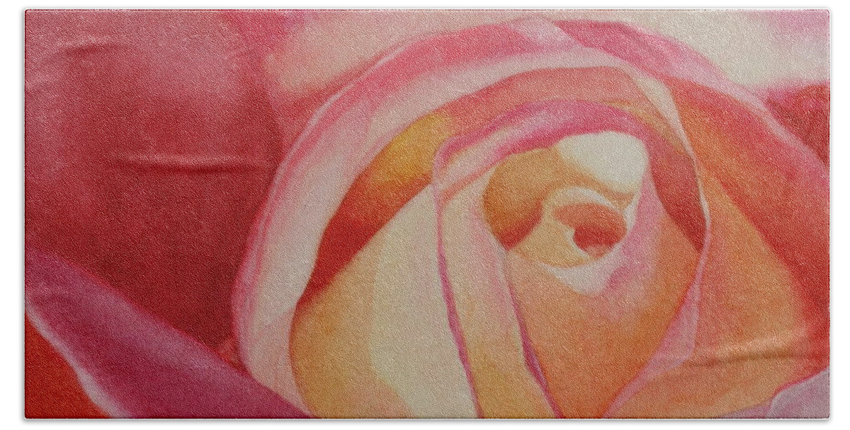 Flowers Beach Towel featuring the painting Heart of a Rose 3 by Jan Lawnikanis