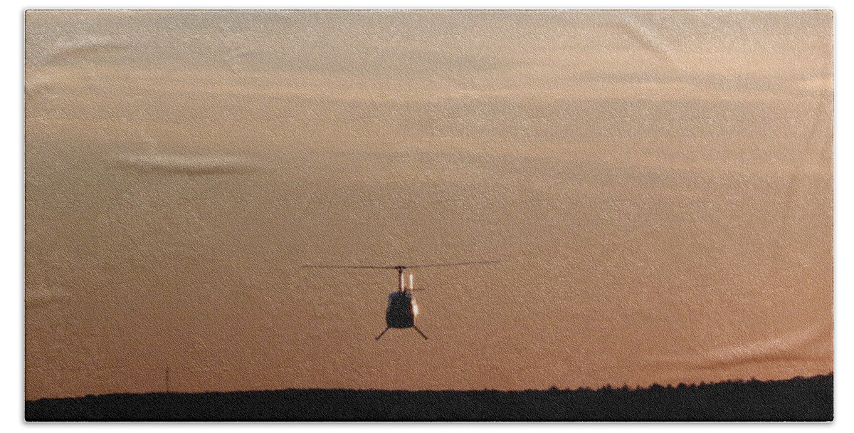 Helicopter Beach Towel featuring the photograph Helicopter Flyover At Sunset by Kim Galluzzo Wozniak