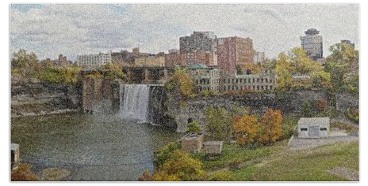 Landscape Beach Towel featuring the photograph High Falls Panorama by William Norton