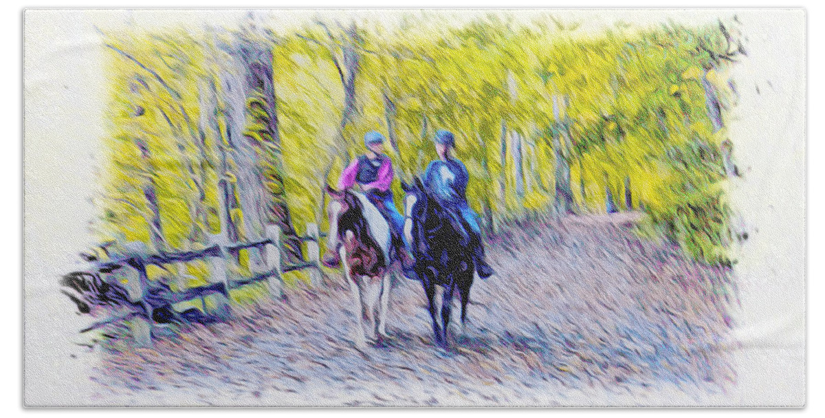 Horseback Riding Beach Towel featuring the photograph Horseback Riding by Bill Cannon