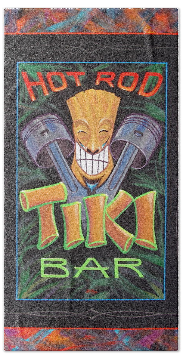 Low Brow Beach Towel featuring the painting Hot Rod Tiki Bar by Alan Johnson