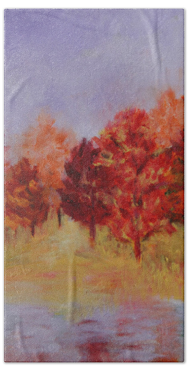 Landscape Beach Towel featuring the painting Impression of Fall by Karin Eisermann