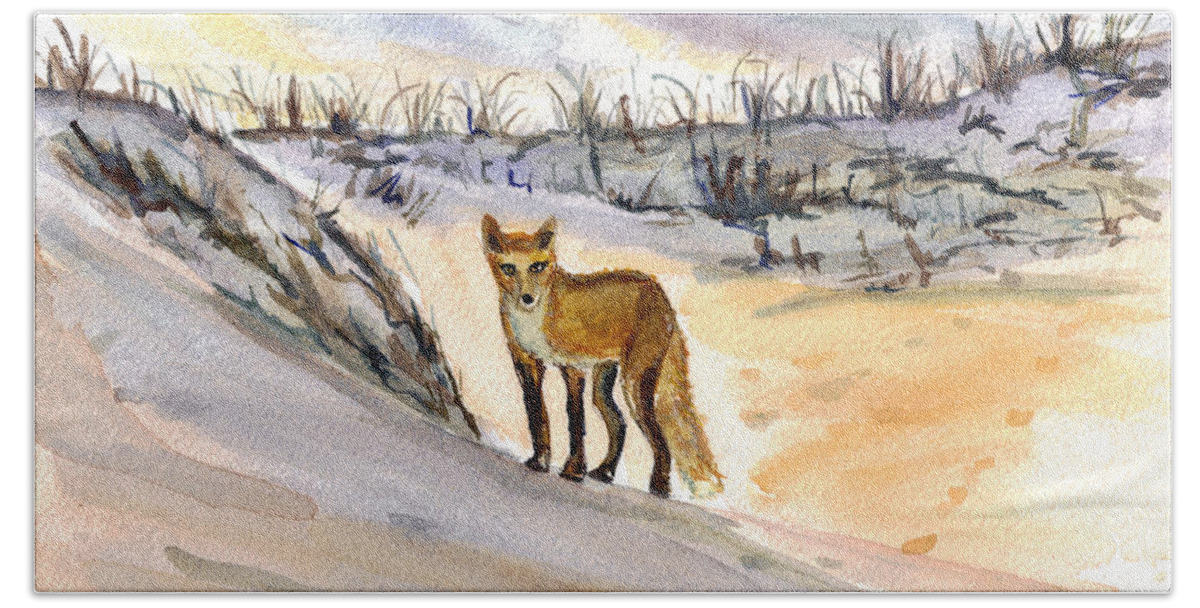Fox Beach Towel featuring the painting Jersey Shore Fox by Clara Sue Beym