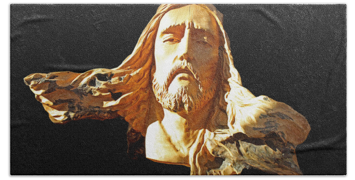 Jesus Beach Towel featuring the photograph Jesus Christ Wooden Sculpture - One by Carl Deaville