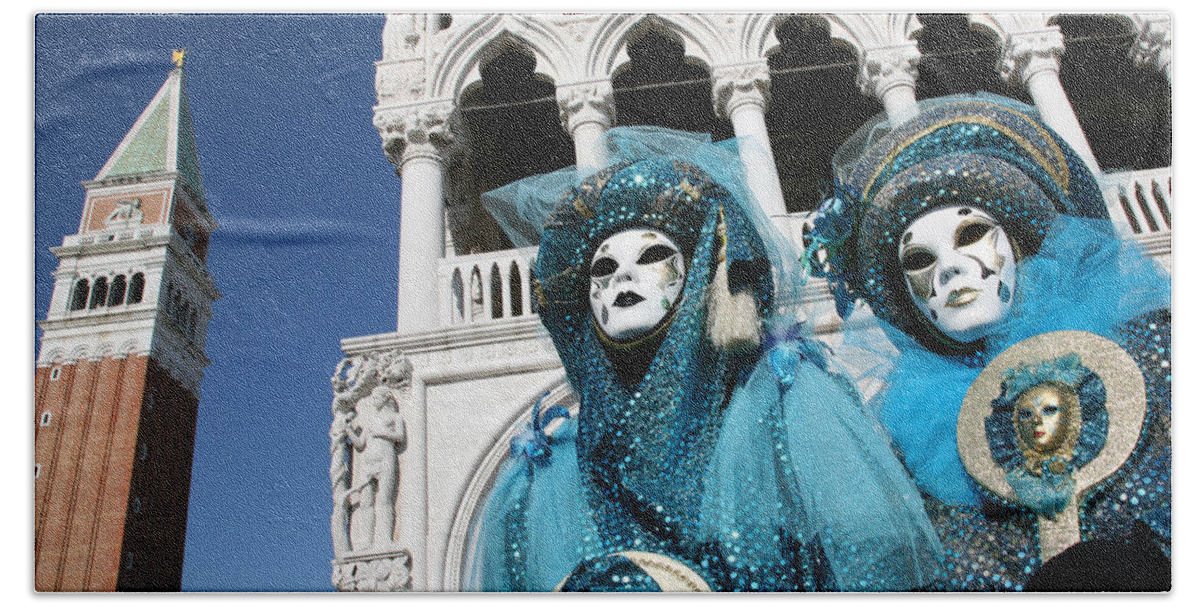Venice Carnival Beach Towel featuring the photograph Josiane and Her Other Half at St. Mark's by Donna Corless