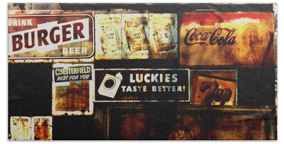 Old Products Beach Towel featuring the photograph Kentucky Shed Ad Signs by Tom Wurl