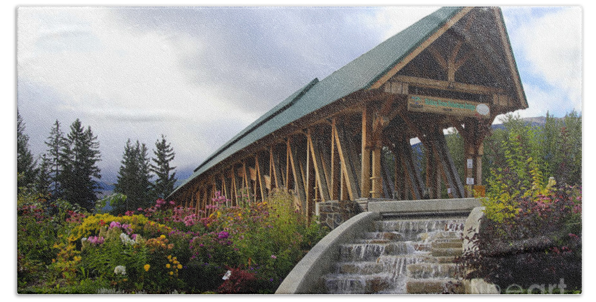 Covered Bridge Beach Towel featuring the photograph Kicking Horse Covered Bridge in Golden BC by Teresa Zieba
