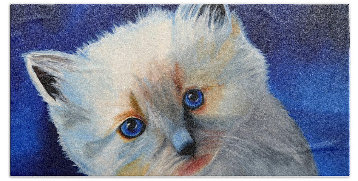 Kitten Beach Towel featuring the painting Kitten in Blue by Vic Ritchey