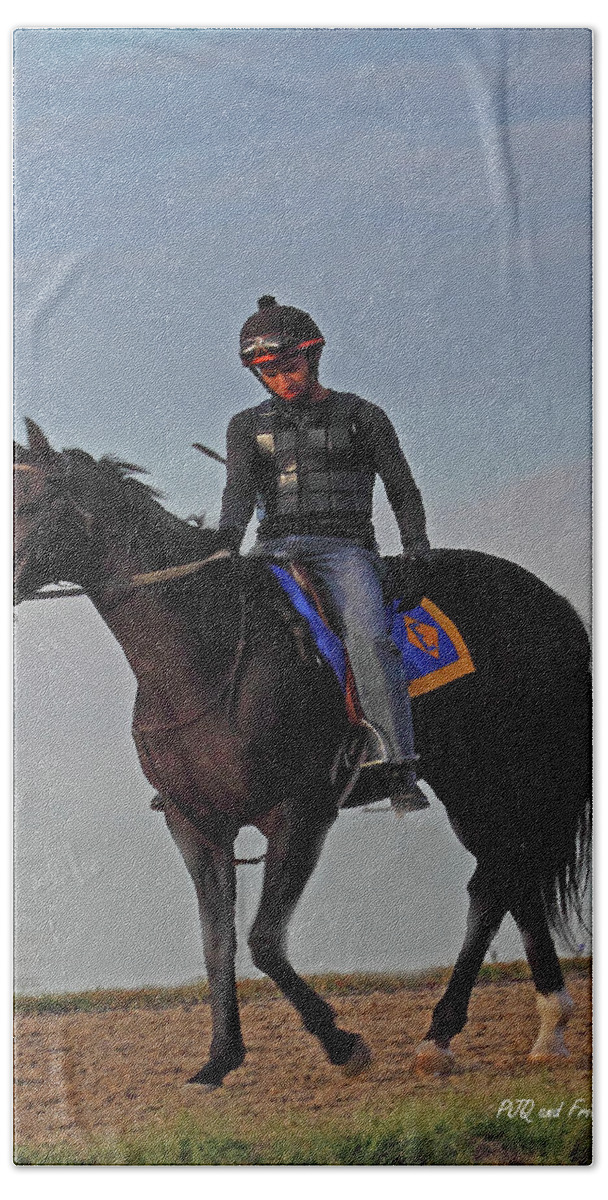 Thorougbred Race Horse Beach Towel featuring the photograph Knight Jockey by PJQandFriends Photography