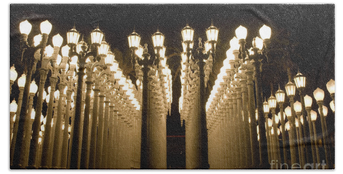 Light Beach Towel featuring the photograph LACMA Light Exhibit in LA by Micah May