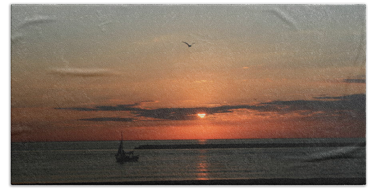 Beautiful Beach Sheet featuring the photograph Lake Michigan Sun Rise by Kay Novy