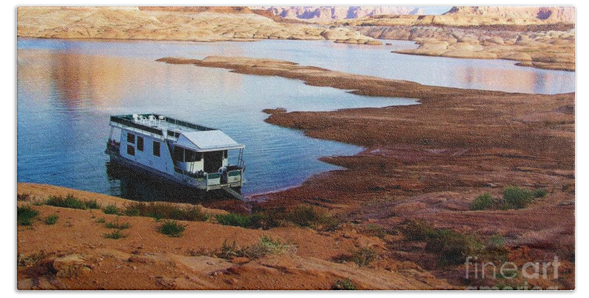 Lake Powell Beach Sheet featuring the photograph Lake Powell Houseboat by Michele Penner