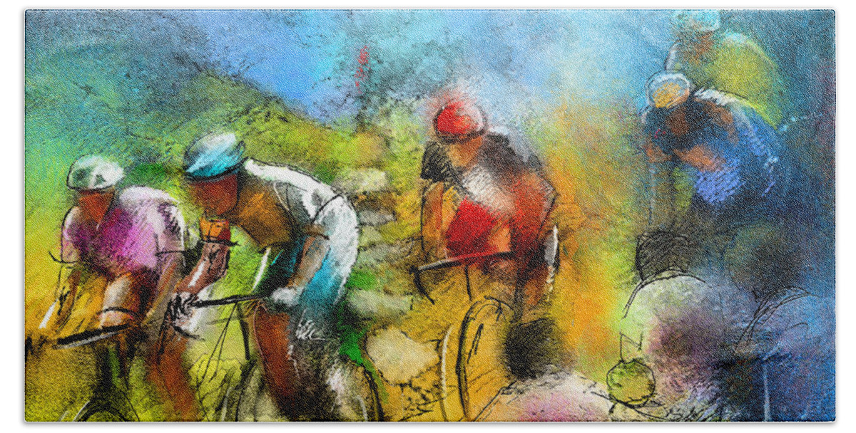 Sports Beach Towel featuring the painting Le Tour de France 01 bis by Miki De Goodaboom