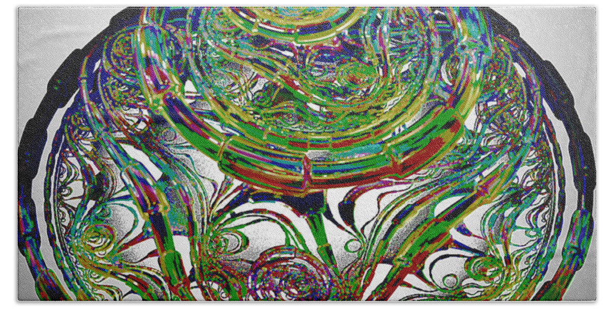 Abstract Beach Towel featuring the digital art Manic Maze by Leslie Revels