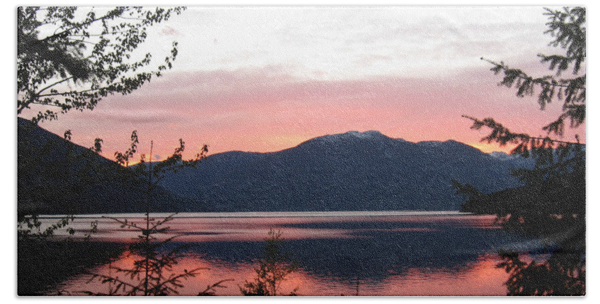 Kootenay Lake Beach Sheet featuring the photograph May Sunset on Kootenay Lake by Leone Lund
