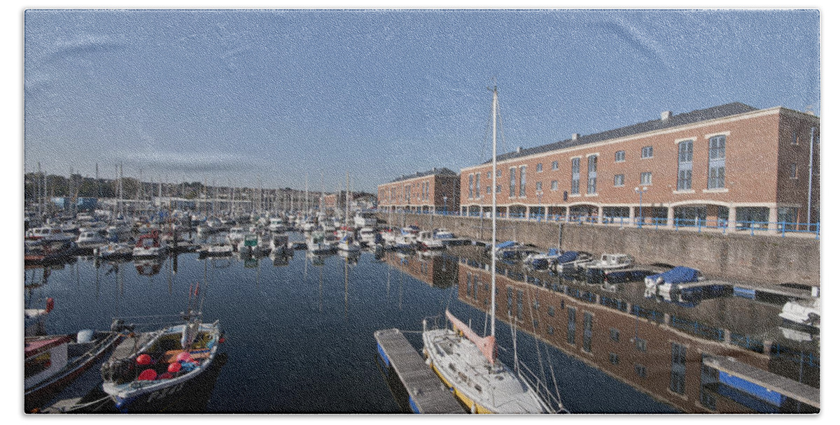 Milford Haven Marina Beach Sheet featuring the photograph Milford Haven Marina 3 by Steve Purnell