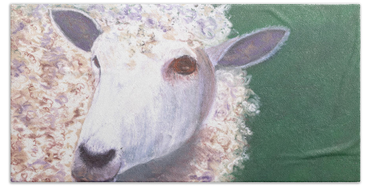 Sheep Beach Towel featuring the pastel Miss Dolly by Ginny Neece