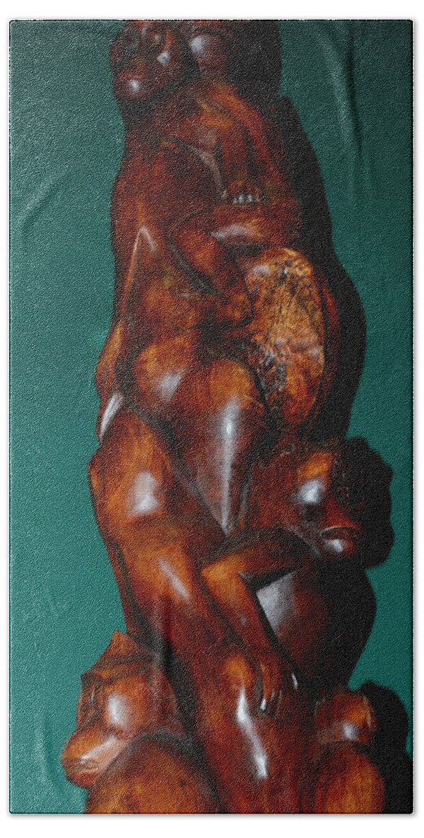 Animal Beach Towel featuring the photograph Monkey Carving by Rob Hans