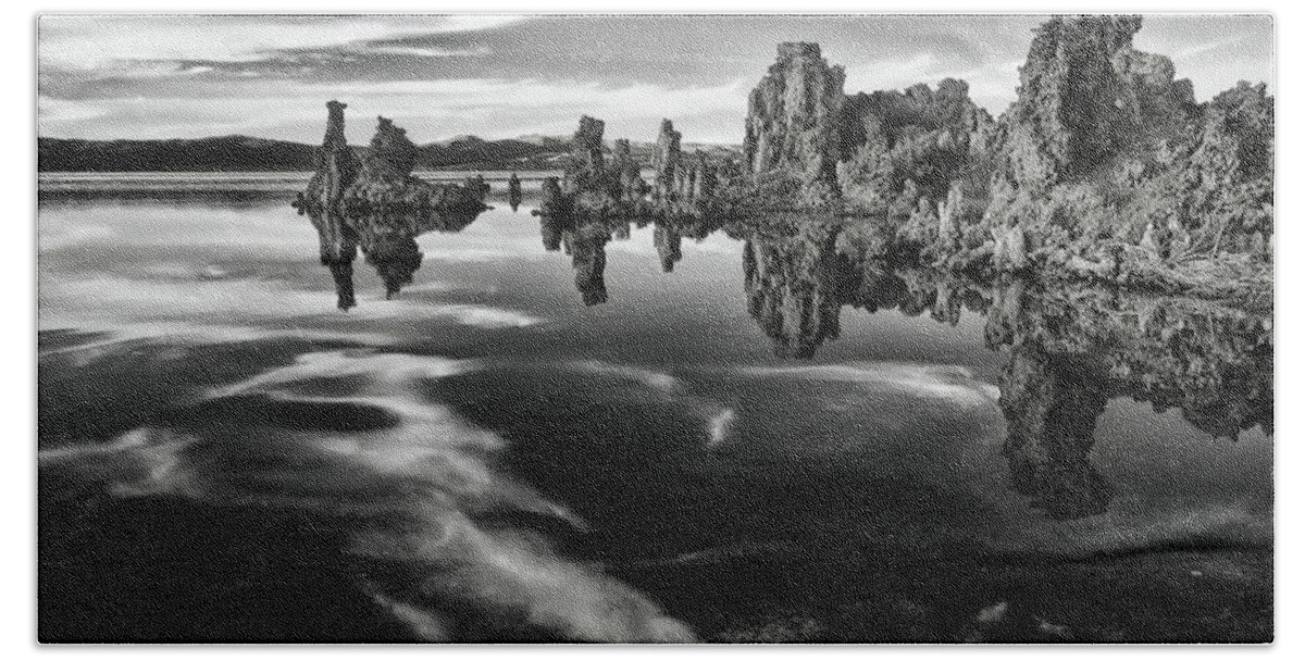 B&w Beach Towel featuring the photograph Mono Lake Mystery by Beth Sargent