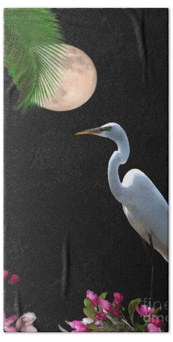 Great Egret Beach Towel featuring the photograph Moon over Florida by Betty LaRue