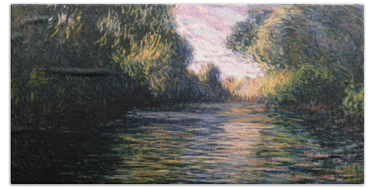Impressionist;river;landscape;matin Beach Towel featuring the painting Morning on the Seine by Claude Monet