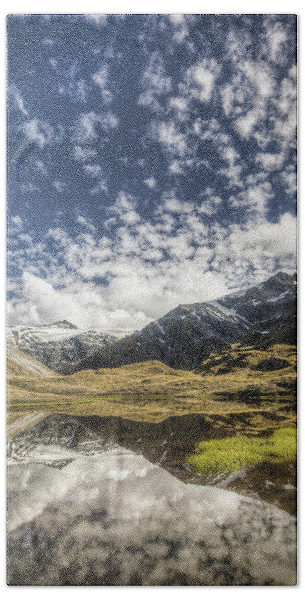 Hhh Beach Towel featuring the photograph Mount Tyndall, Reflection In Tarn by Colin Monteath