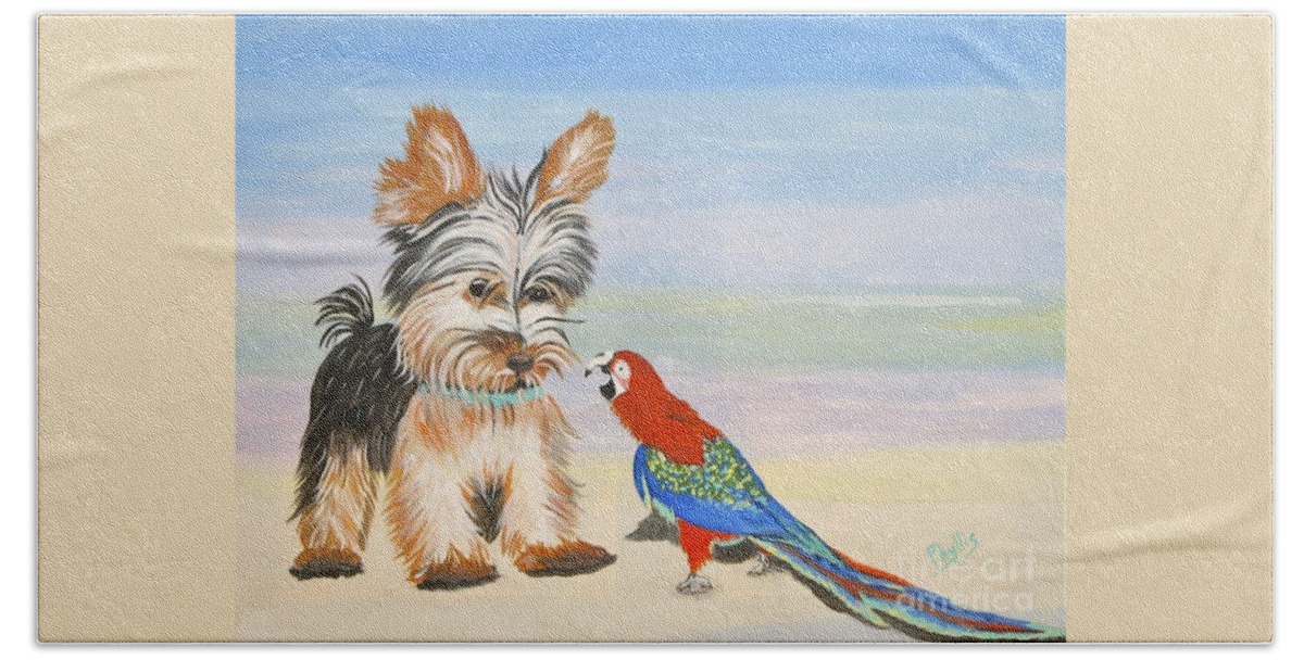 Parrot Beach Towel featuring the painting Mouthy Parrot by Phyllis Kaltenbach