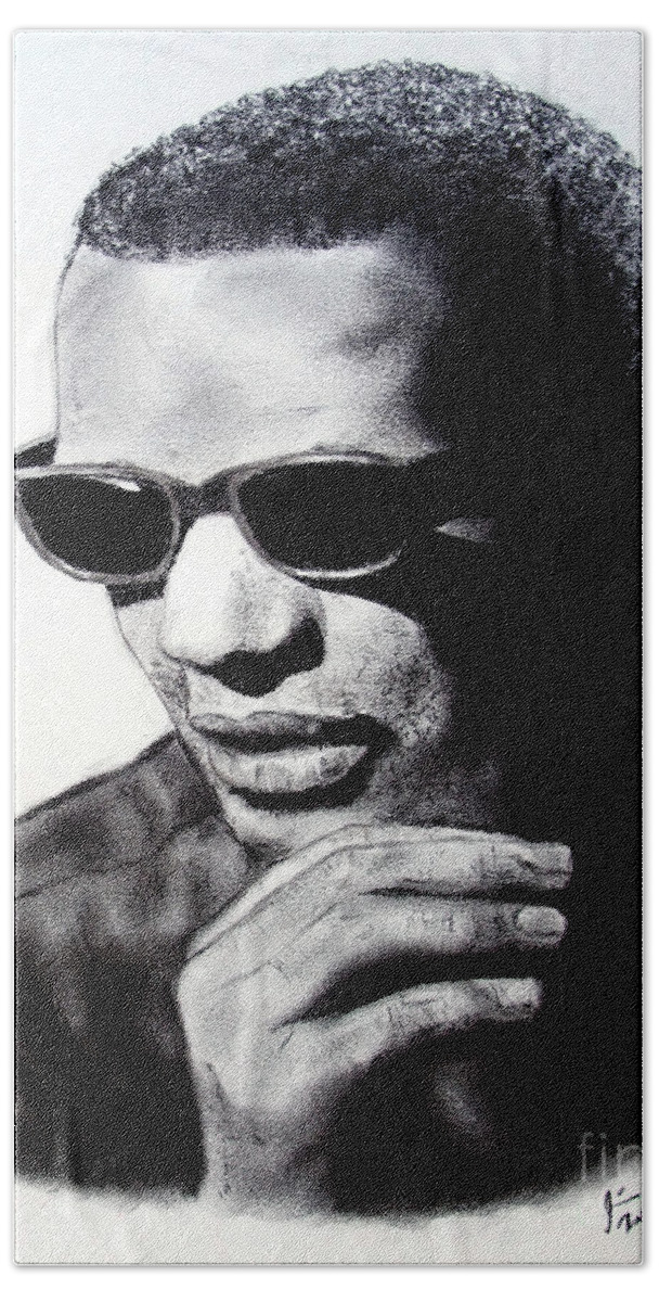Ray Charles Beach Towel featuring the painting Music Legend Ray Charles by Jim Fitzpatrick