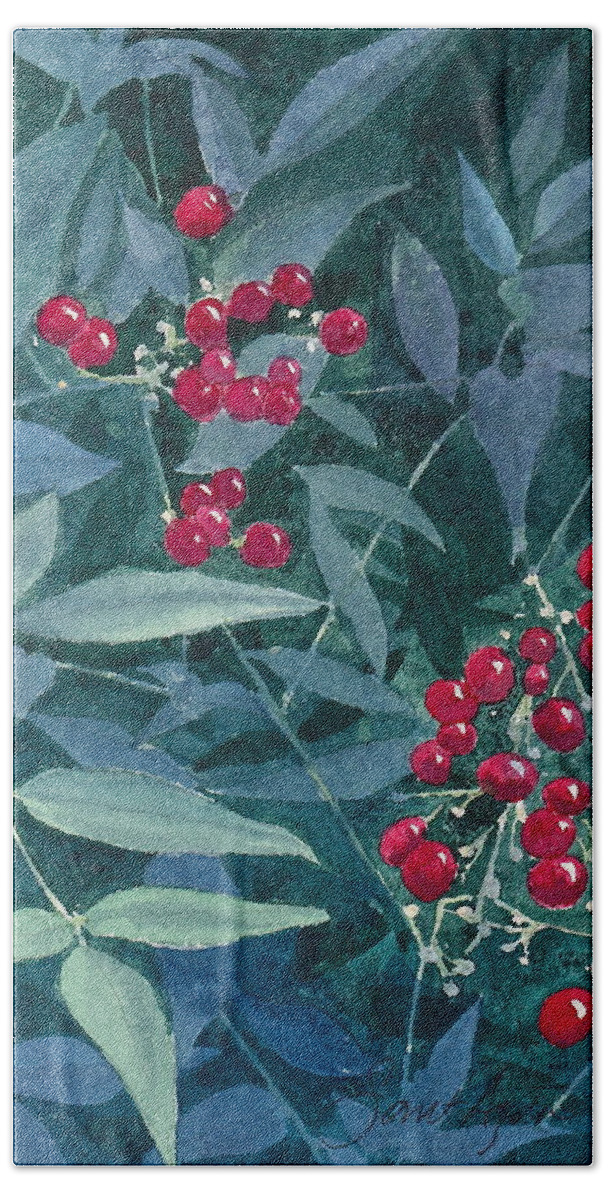 Plant Beach Towel featuring the painting Nandina by Frank SantAgata