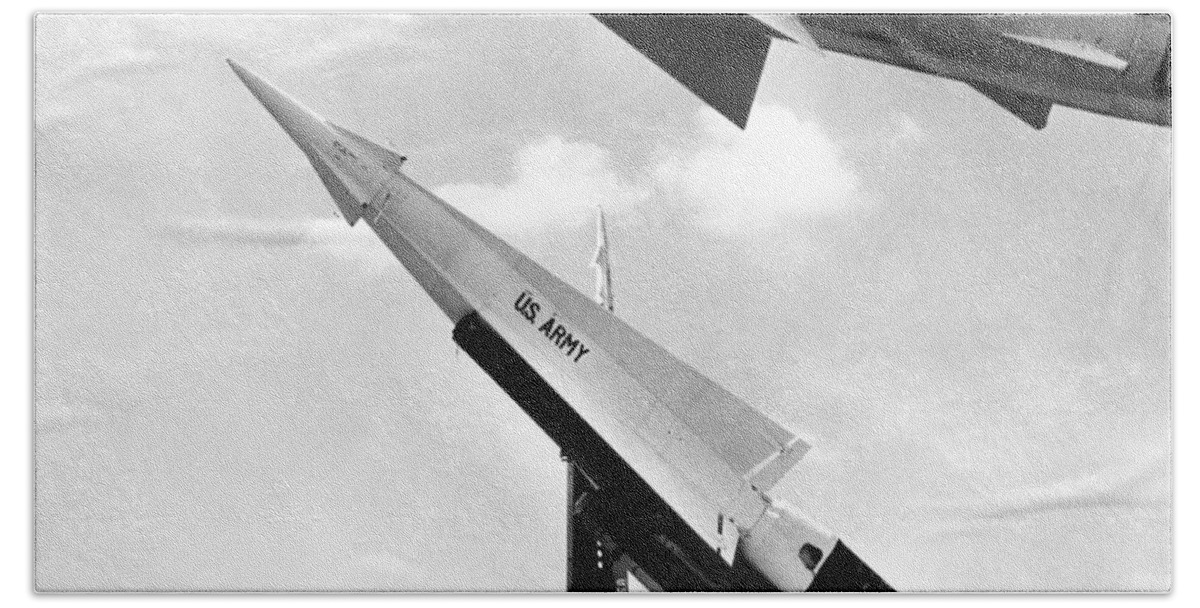 1959 Beach Towel featuring the photograph NIKE MISSILE, c1959 by Granger
