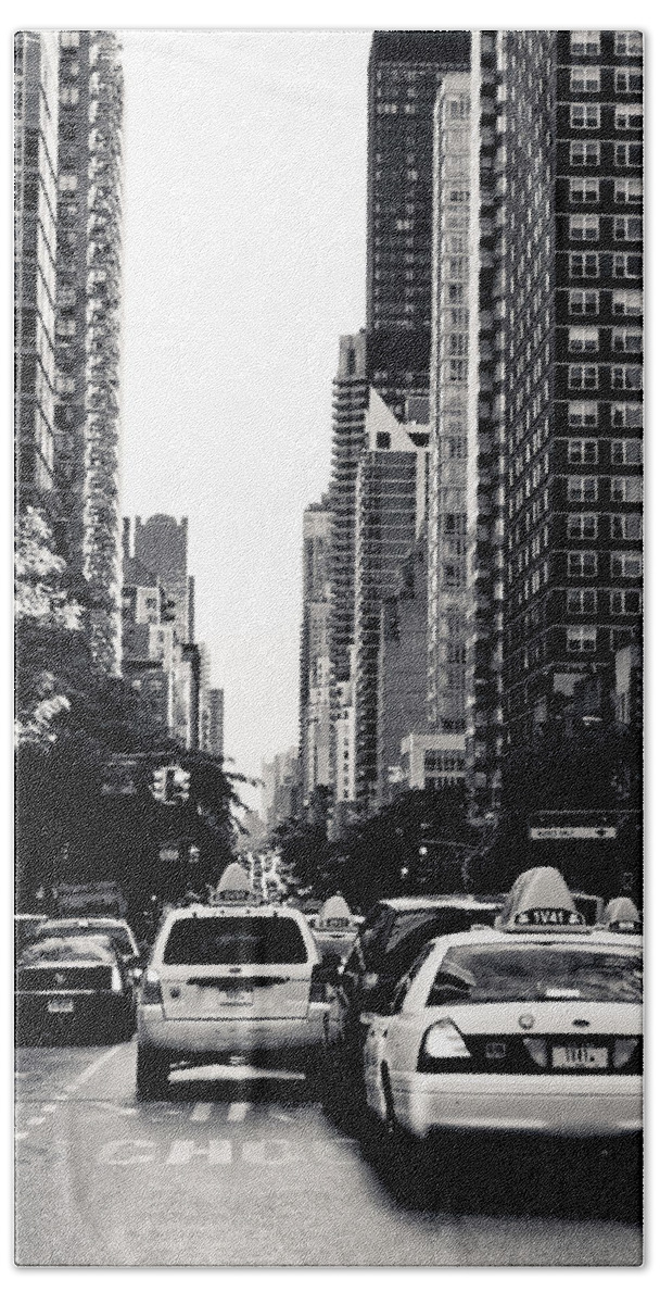 Manhattan Beach Towel featuring the photograph NYC Traffic in Black and White by Anthony Doudt